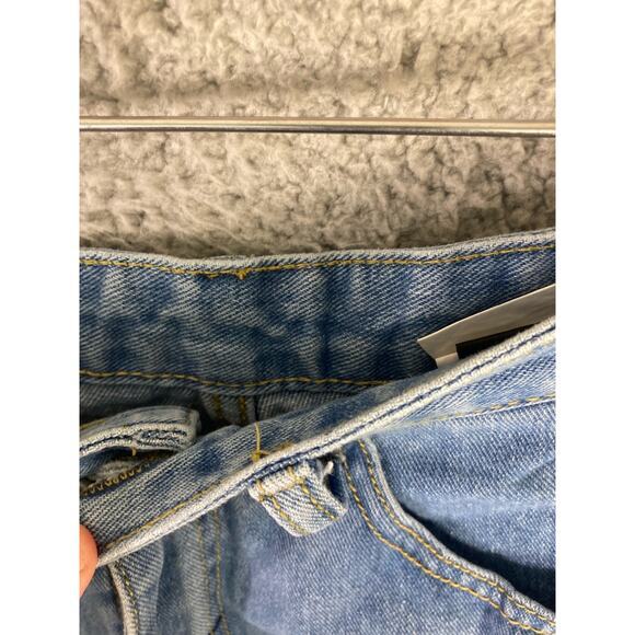 Women's High Waisted Distressed Straight Leg Jeans Blue Size M - Picture 11 of 12